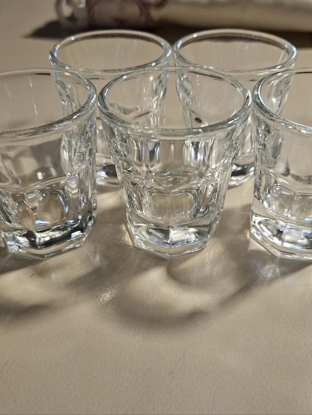 Vintage Hazel Atlas Paneled Shot Glasses Set of 5 Clear Heavy Base Mid Century